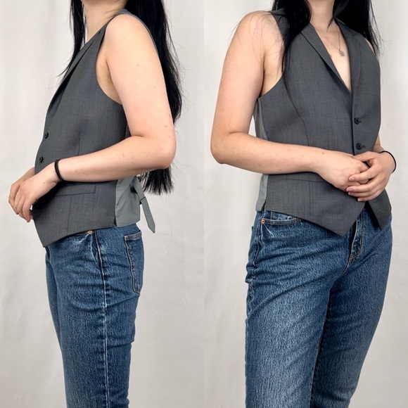 Vintage Alfani Grey 100% Wool Boyfriend Vest Waistcoat - Picture 4 of 8